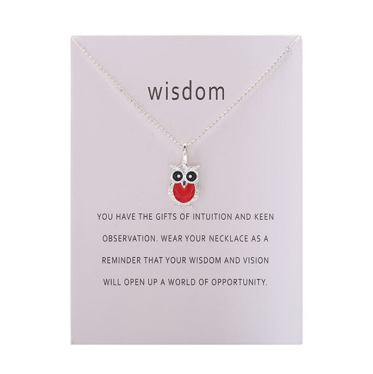 Color Glaze Wisdom Owl Pendant Necklace Jewelry For Women Girl: SILVER RED