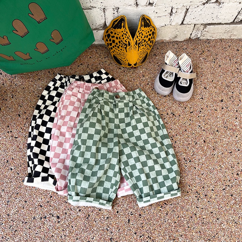 2022 Lente Koreaanse Stijl Unisex Kinderen Plaid Broek Losse Casual Peuters Kinderen Broek