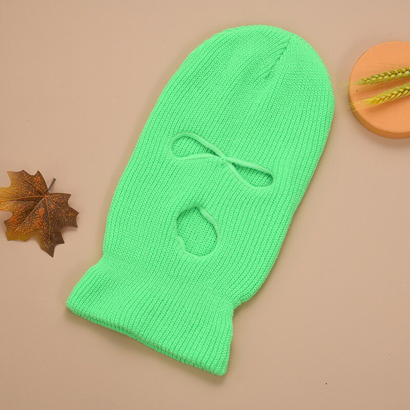 Máscara cortaviento de lana de tres agujeros, máscara para motocicleta, deportes al aire libre, esquí cálido, snowboard, pasamontañas a prueba de viento: fluorescent green
