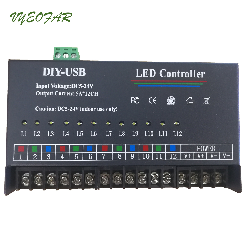 USB DIY LED RGB RGBW Controller 12 Channel Programmable Controller 5A*12CH;12Channels LED Controller for 3528&5050 led strip