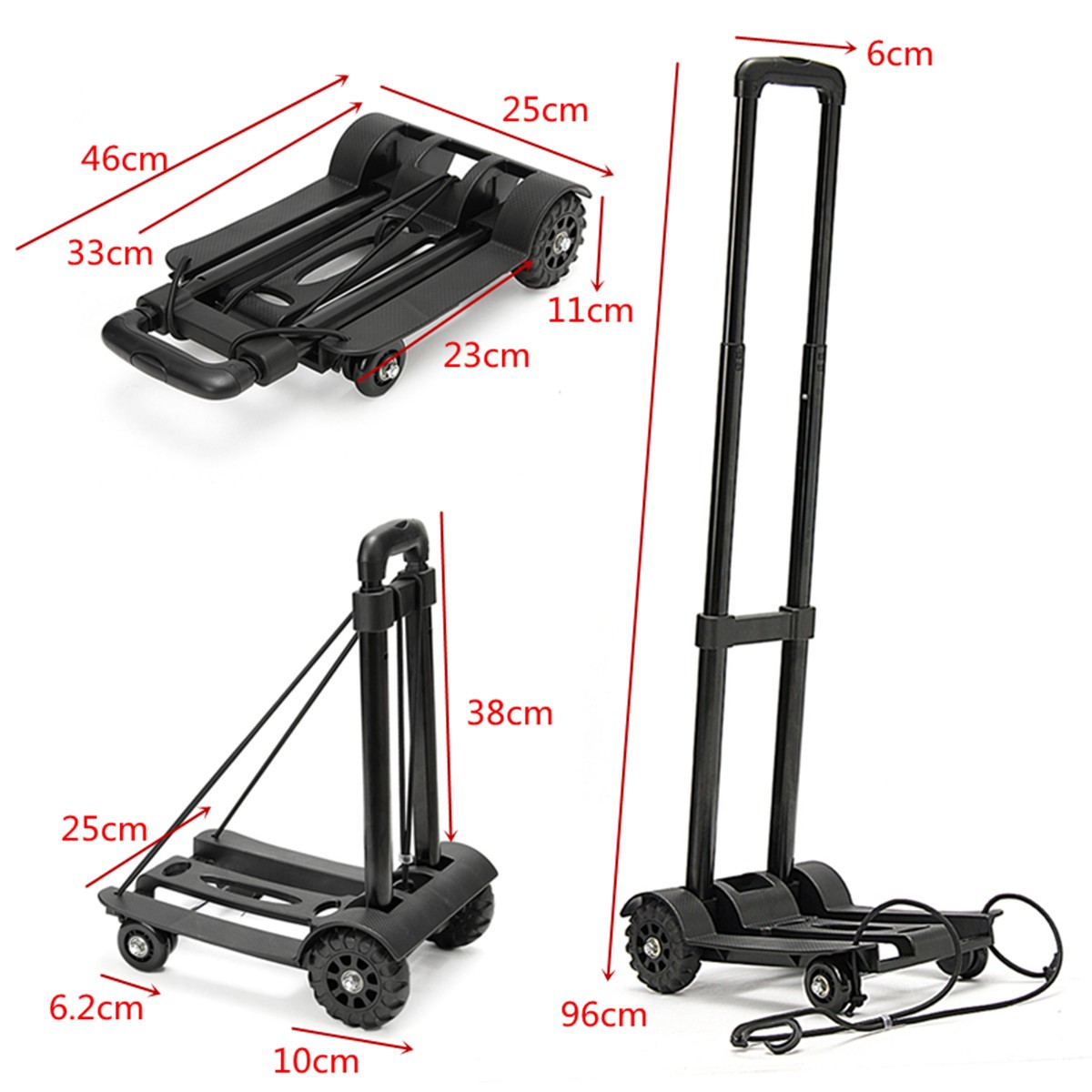 75KG Aluminum Handle Plastic Wheels Folding Cart Shopping Trolley Casters for Shopping Luggage Carrier