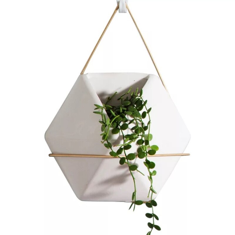 Wall-mounted flower pot Nordic wall white ceramic wrought iron green plant water culture green radish medium interior decoration: C