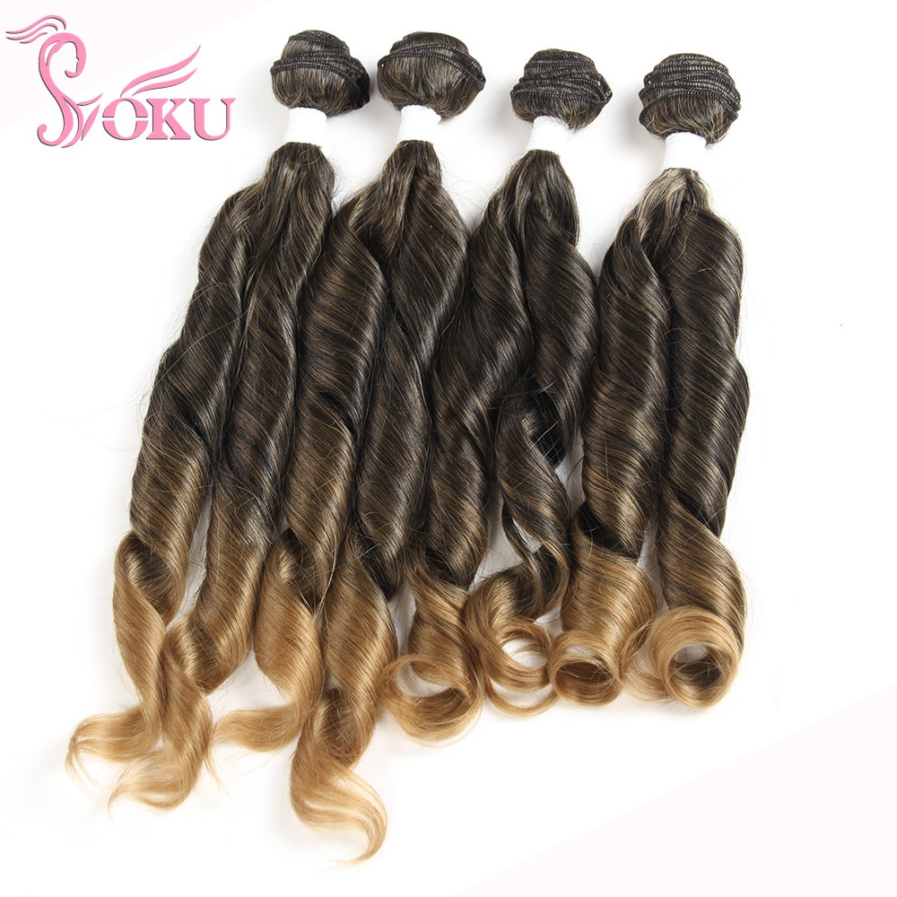 Soku Funmi-pelo sintético rizado, degradado, negro, marrón, de 16 a 18 pulgadas, tejido de manojo de extensiones de cabello, fibra resistente al calor