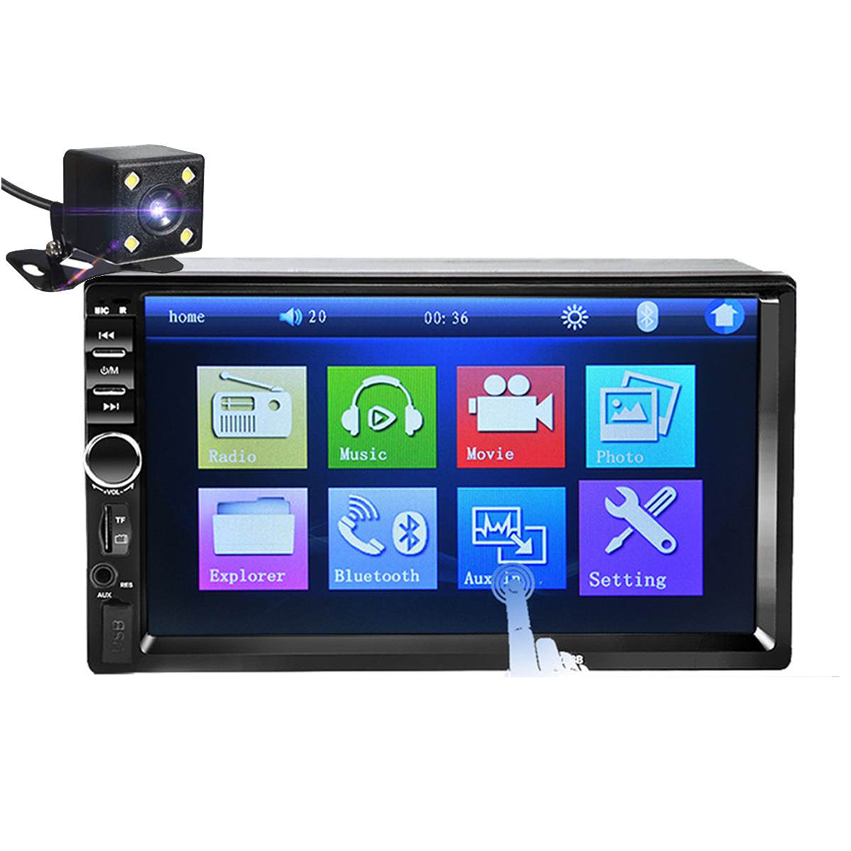 7" HD bluetooth Touchs Screen 2 Din Car Stereo Radio FM AUX USB SD MP5 Player With Rear View Camera Remote Controller