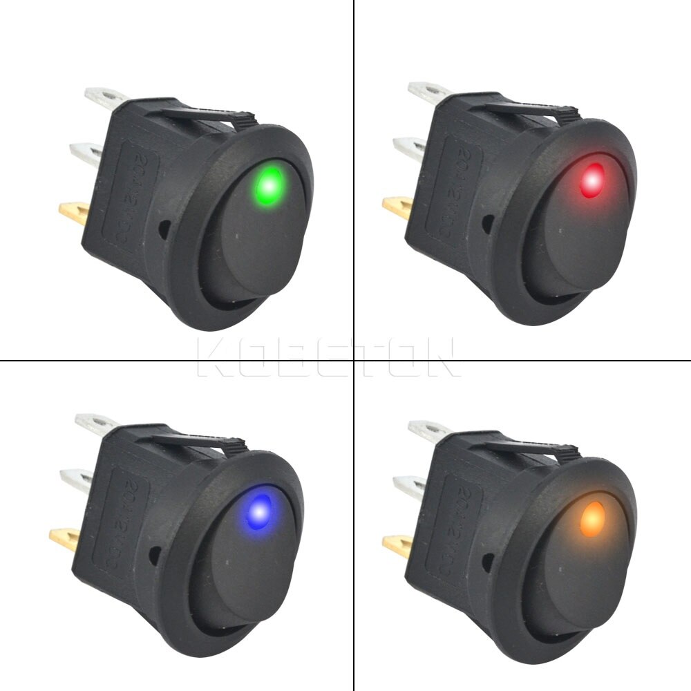 20A 12V ON/OFF Round Rocker Switch LED illuminated waterproof switch LED Dot Light Round Red（5pc））