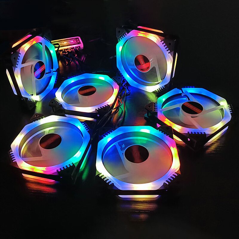 COOLMOON RGB Computer Case Fan, 12cm Silent Polygon + Music Controller Computer Cooling Fan CPU Cooling Fan (3PCS)