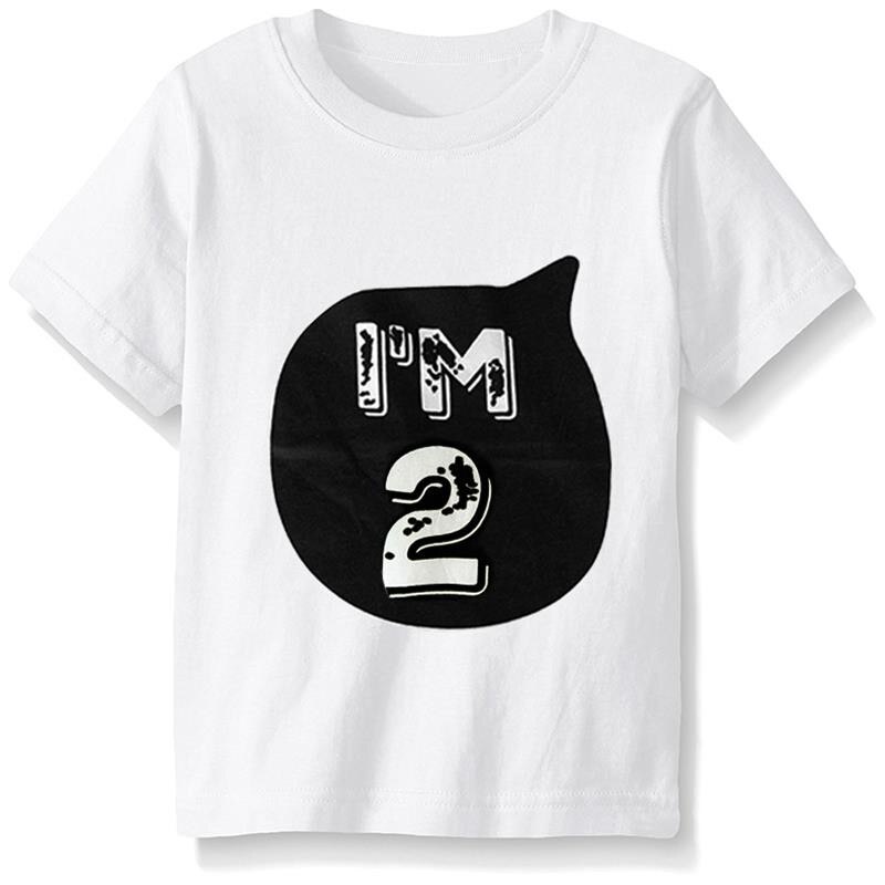 Baby drenge t-shirt børn brev fødselsdag 1-4 trykte bomuld sommer skjorter til børn 1-4 år sort / hvid 2 farver