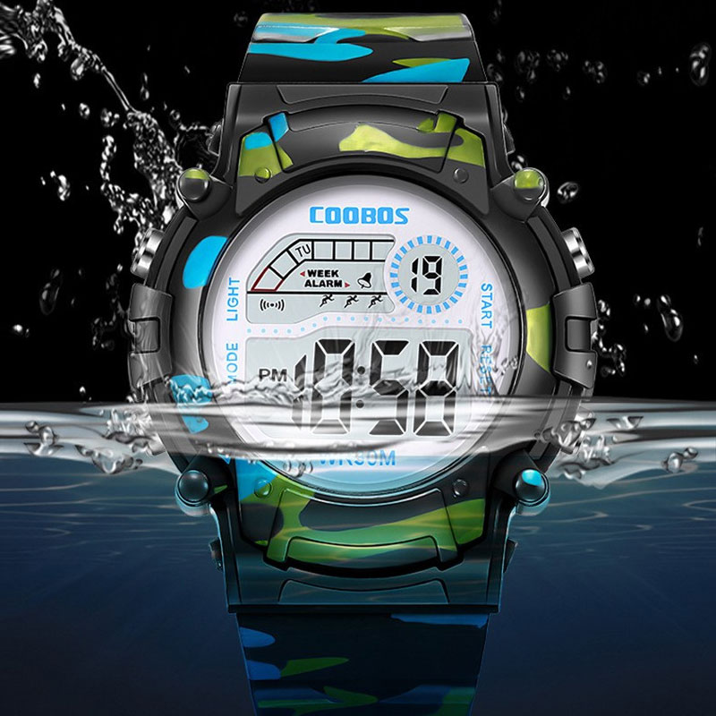 COOBOS Kinderuhr Tarnung Sport Elektronische Digitaluhr Wasserdichte Multifunktions-LED-Uhr für Jungen Mädchen Kinderuhr