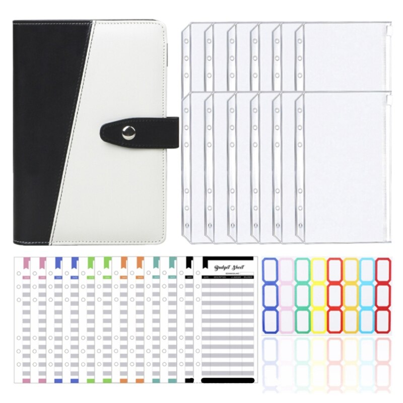 Classeur A6 en cuir PU rechargeable, planificateur de Budget, 6 anneaux ronds, couverture de carnet de notes avec enveloppes: Pink