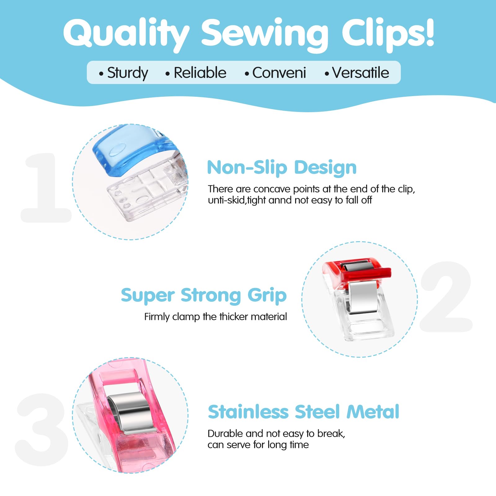 Clips de costura multiusos Clips coloridos plástico DIY almacenamiento posicionamiento Patchwork herramientas para acolchar Clips de seguridad surtidos