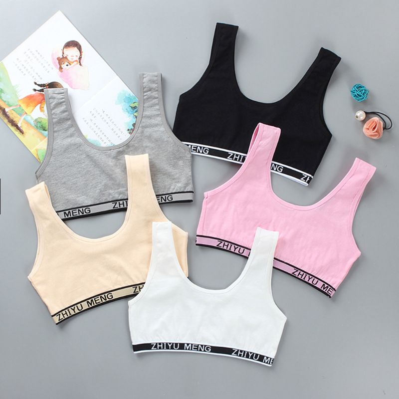 Niños algodón deportes entrenamiento Bra ropa interior de letras de Color impreso escote adolescente pubertad chica Bralette sin aros chaleco
