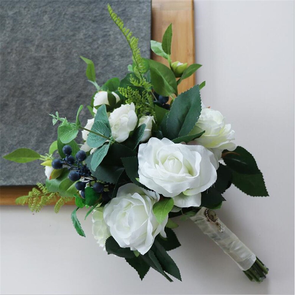 Romantische Bruidsboeket Wedding Flowers Kunstmatige Bruidsmeisje Boeket Bedrijf Bloemen Lint Bouqet De Fleur Mariage