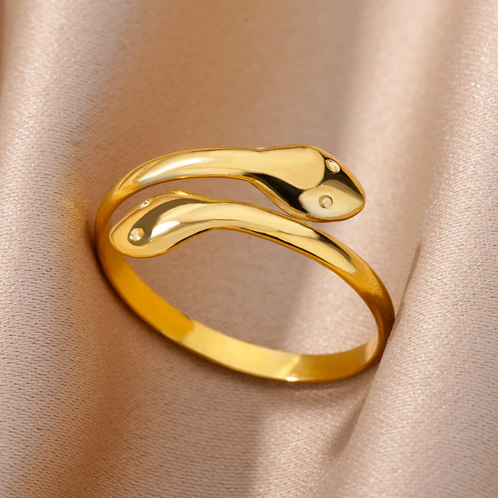 Anillos de serpiente de circón para mujeres y hombres, anillo ajustable abierto de acero inoxidable de Color dorado, joyería estética gótica Vintage, anillos para mujer