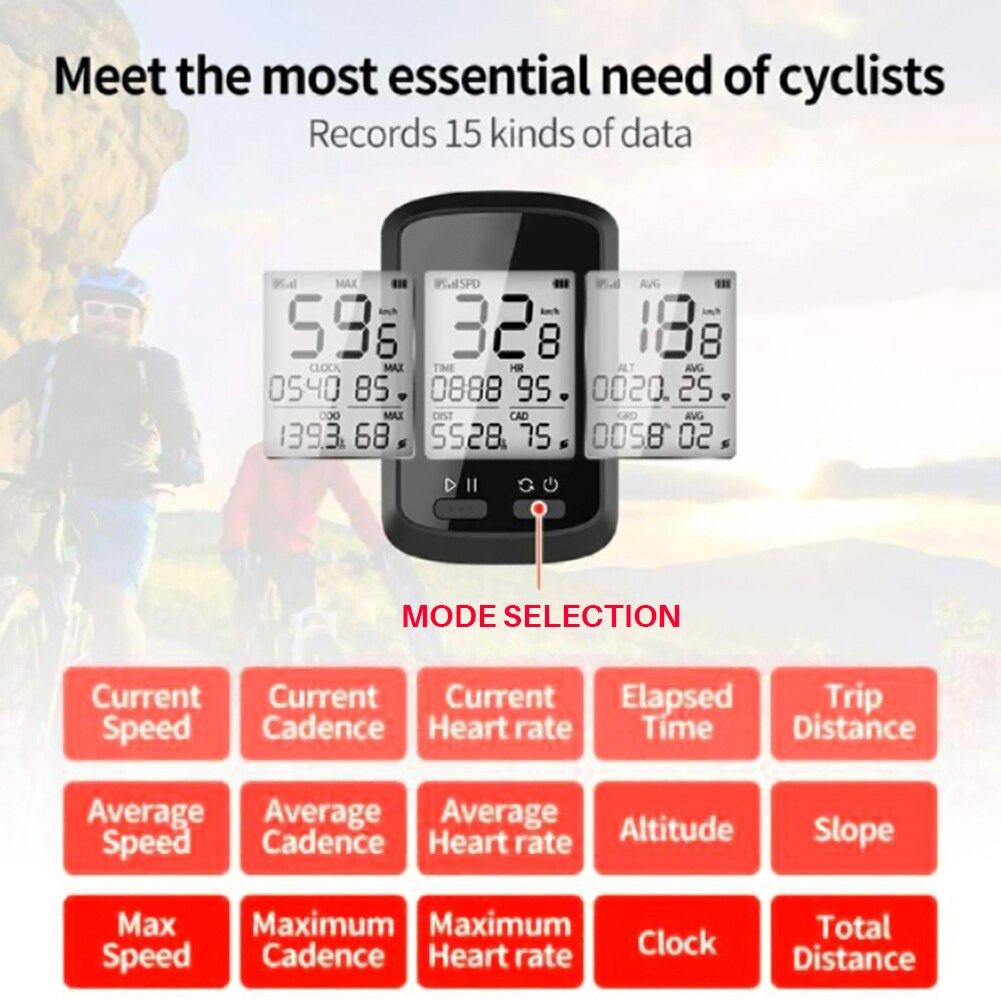 Bicycle Computer G+ GPS SMART BIKE CYCLING COMPUTER Bluetooth Stopwatch LCD Display Waterproof IPX7 Digital Display