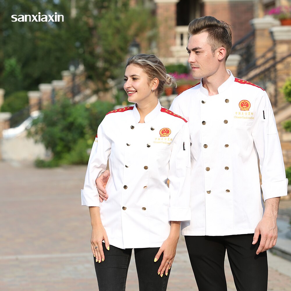 Chinese cuisine cooking embroidery chef breathable jacket kitchen Baking Coffee shop restaurant chef uniform custom