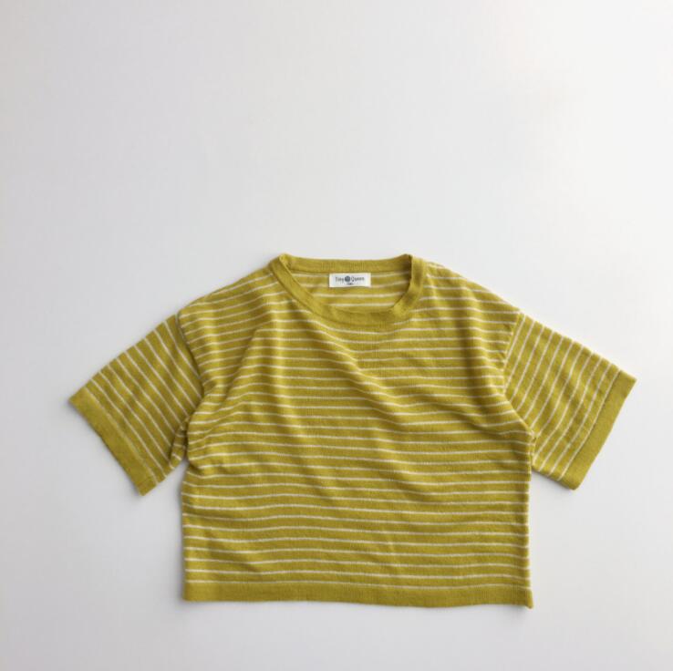 2021 nuovo arrivo ragazze ragazzi maglioni lavorati a maglia a righe estate moda bambini pantaloncini manica Pullover gilet: YELLOW