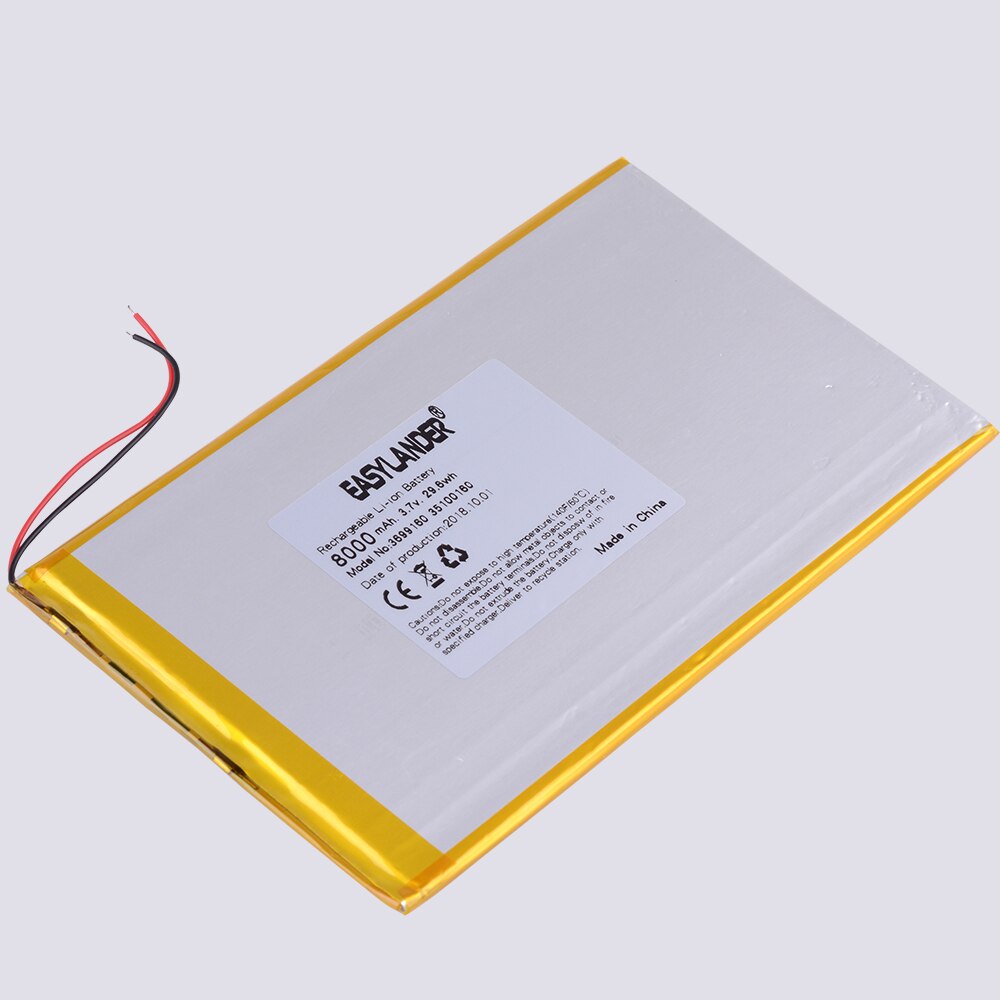 large capacity big size 3.7 V tablet battery 8000mAh each brand tablet universal rechargeable lithium batteries 33100160 3599160