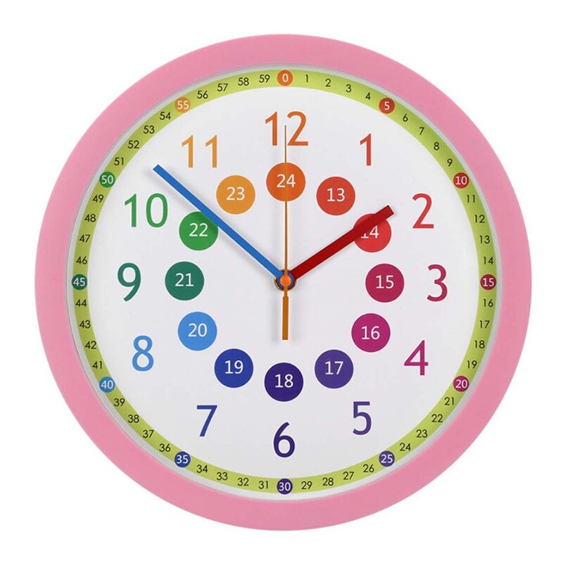 Mute Wall Clock Simple Style Cartoon Digital Wall Clock Nursery Home Living Room Children's Room Bedroom Decoration: Pink