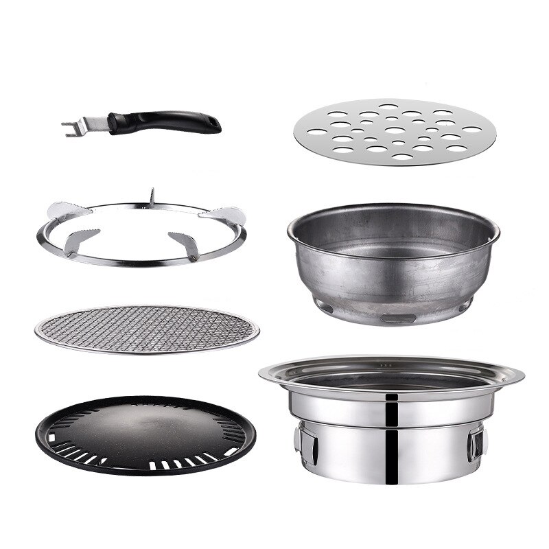 Koreaanse Houtskool Barbecue Grill Rvs Non-stick Barbecue Lade Grills Draagbare Houtskool Kachel Voor Outdoor Camping Bbq