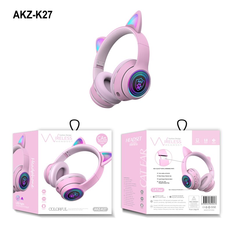 RGB Cat Ear Gaming Earphone Bluetooth 5.0 Wireless Headphone Headset 3.5mm Plug For Gamer Smartphone Mobile Phone: 01