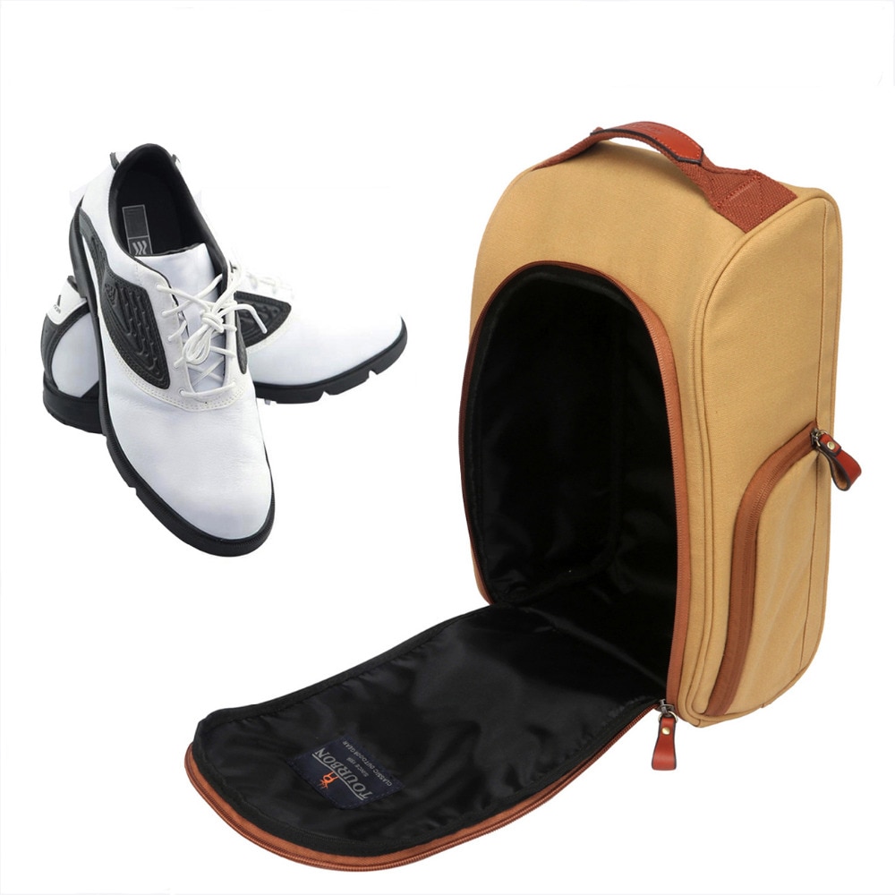 Tourbon Vintage Golf Schoenen Bag Carrier Canvas Rits Sporttas Schoen Case Kaki Kleur