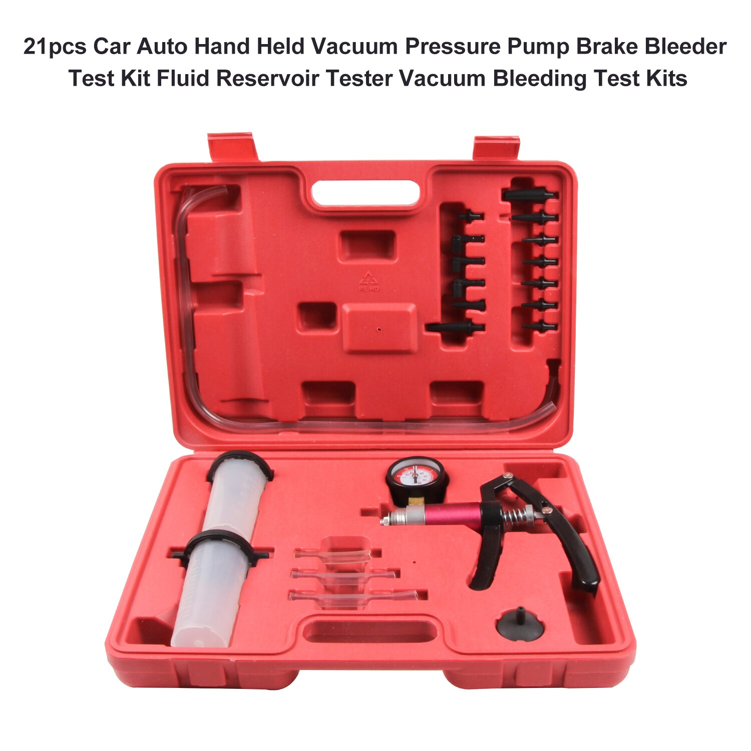 Car Auto Hand Held 21Pcs 2in1 Vacuum Pressure Pump Brake Fluid Reservoir Tester Vacuum Bleed Test Kit Brake Bleeder Tester Set: Default Title