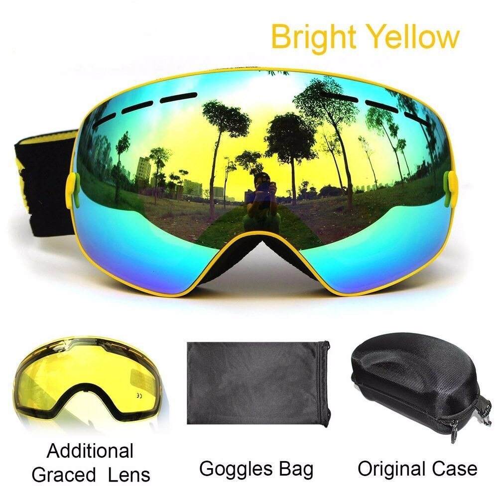 BENICE snowboard goggles 2 dubbele lens UV400 anti-fog sferische ski bril skiën mannen vrouwen ski bril + lens + Box Set: Yellow