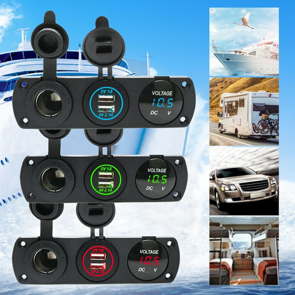 12-24V Dual Usb Lader Sigarettenaansteker Voltmeter Auto Usb Socket Voor Mariene Auto Panel Boot Trailer Camper multifunctionele