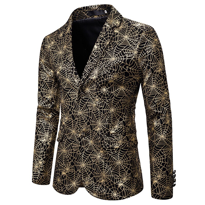 Nattklubb herre blazer slank masculino bronzing edderkopp web trykte blazere kommode frakk mann fritidsjakke herreklær