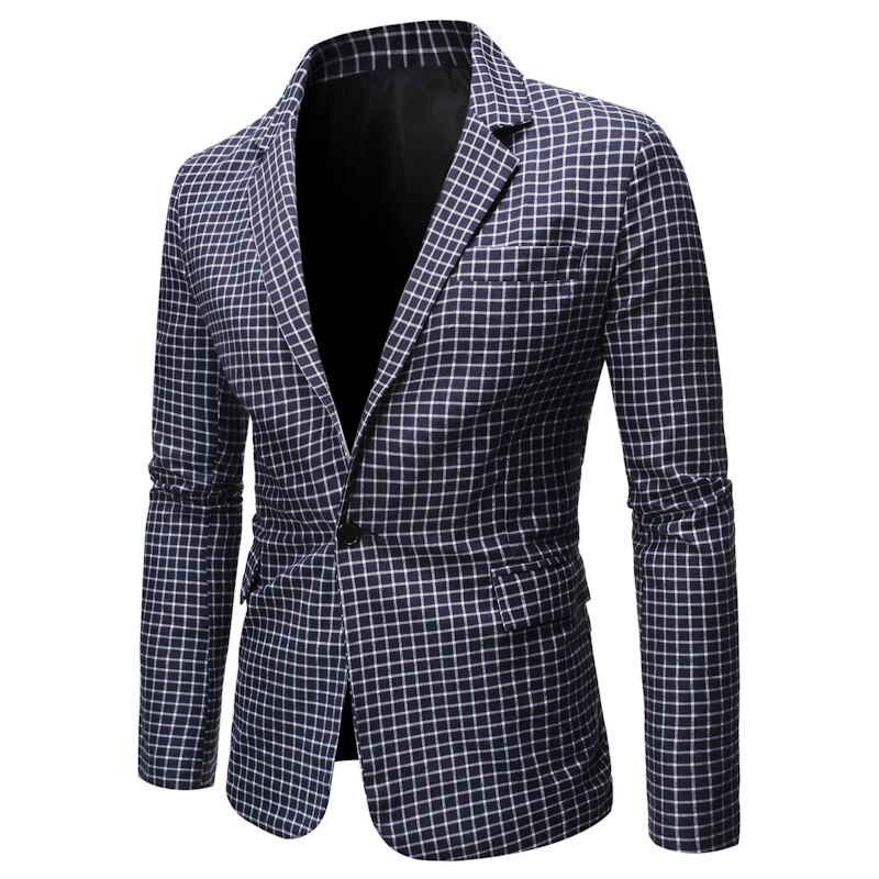 Blazer de costume à carreaux pour hommes, printemps , Slim Fit, un bouton, revers cranté, robe de costume, veste Masculino: White Plaid / US Size XL