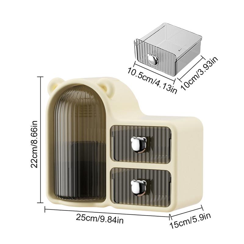 Desktop-Organizer, abgedeckter stationärer Organizer, Make-up-Pinselhalter, Bleistiftbecher, drehbarer Schreibtisch-Organizer mit 2 Schubladen für Stifte