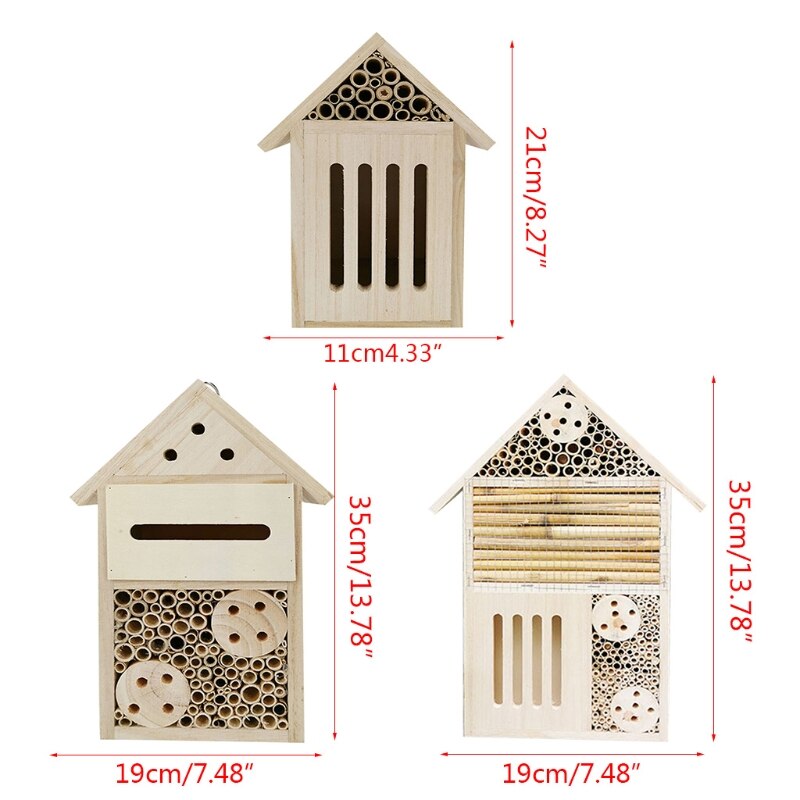 G5AB Hand-made Natural Wooden Insect House Garden Bugs Hotel Perfect Home for Ladybugs Mason Bees Butterflies with Hook