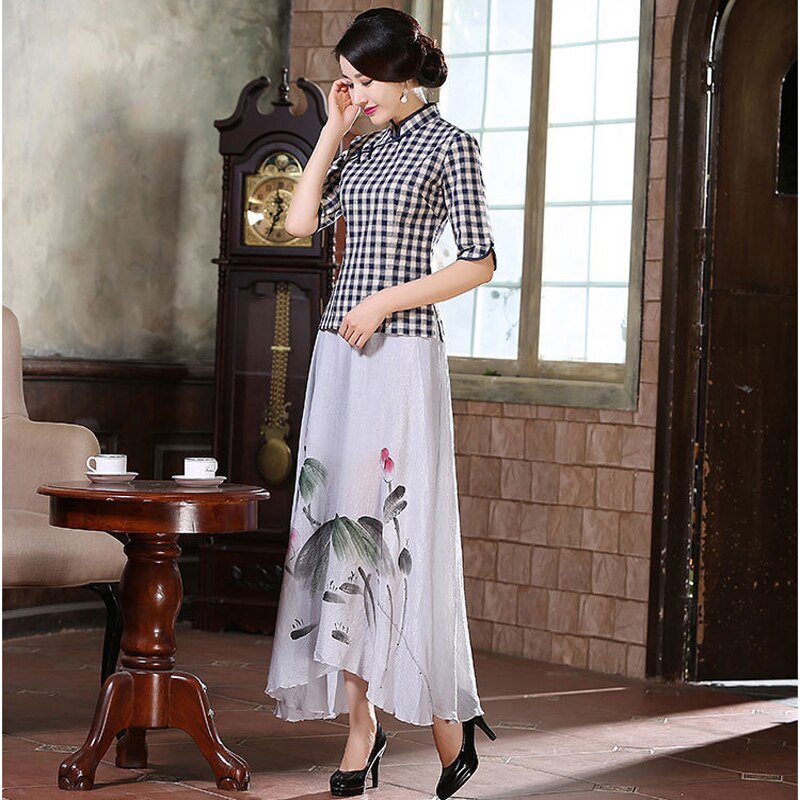 Neue Chinesischen Tradition frauen Baumwolle Plaid Blusen Hemden Spitzen S M L XL XXL LGD09212