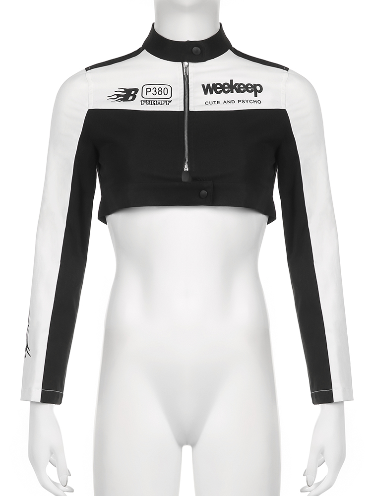 Rockmore cropped jakker til kvinder cool biker-stil streetwear lynlås kort frakke  y2k lange ærmer efterårsovertøj