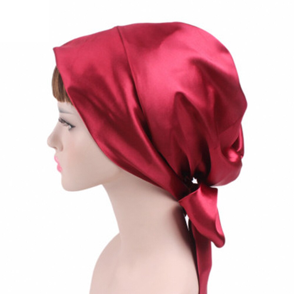 Hovedbeklædning satin turban wrap tørklæde silke nat søvn kasket hår motorhjelm hat: F