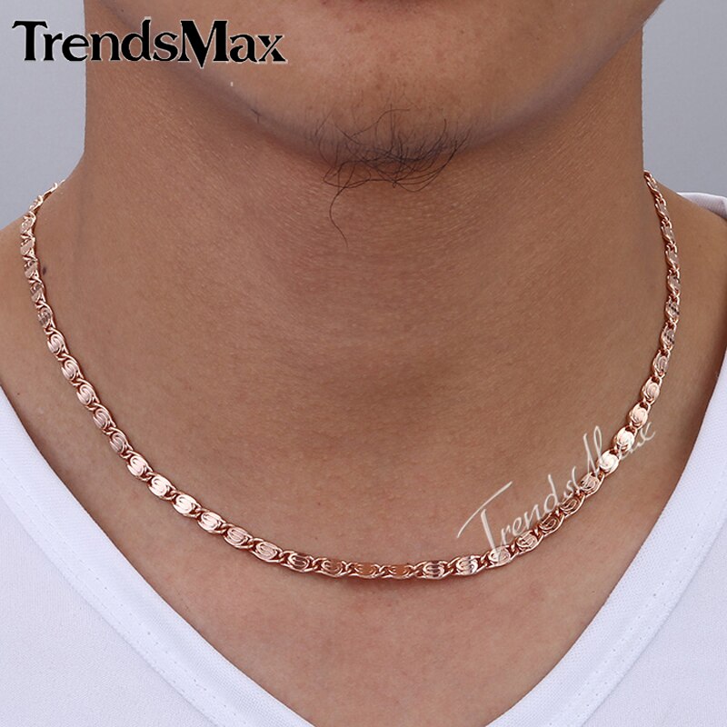 Trendsmax ROSE Gold Filled Slak Link Chain Womens Mens Chain Ketting Meisjes Jongens Unisex Sieraden GS181