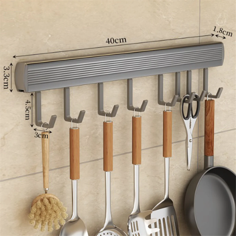 Hooks Kitchen Hook Rack Wall Mounted Hangers Rack Spoon Shovel Chopping Board Organizer Kitchen Accessories Movable Row Hook