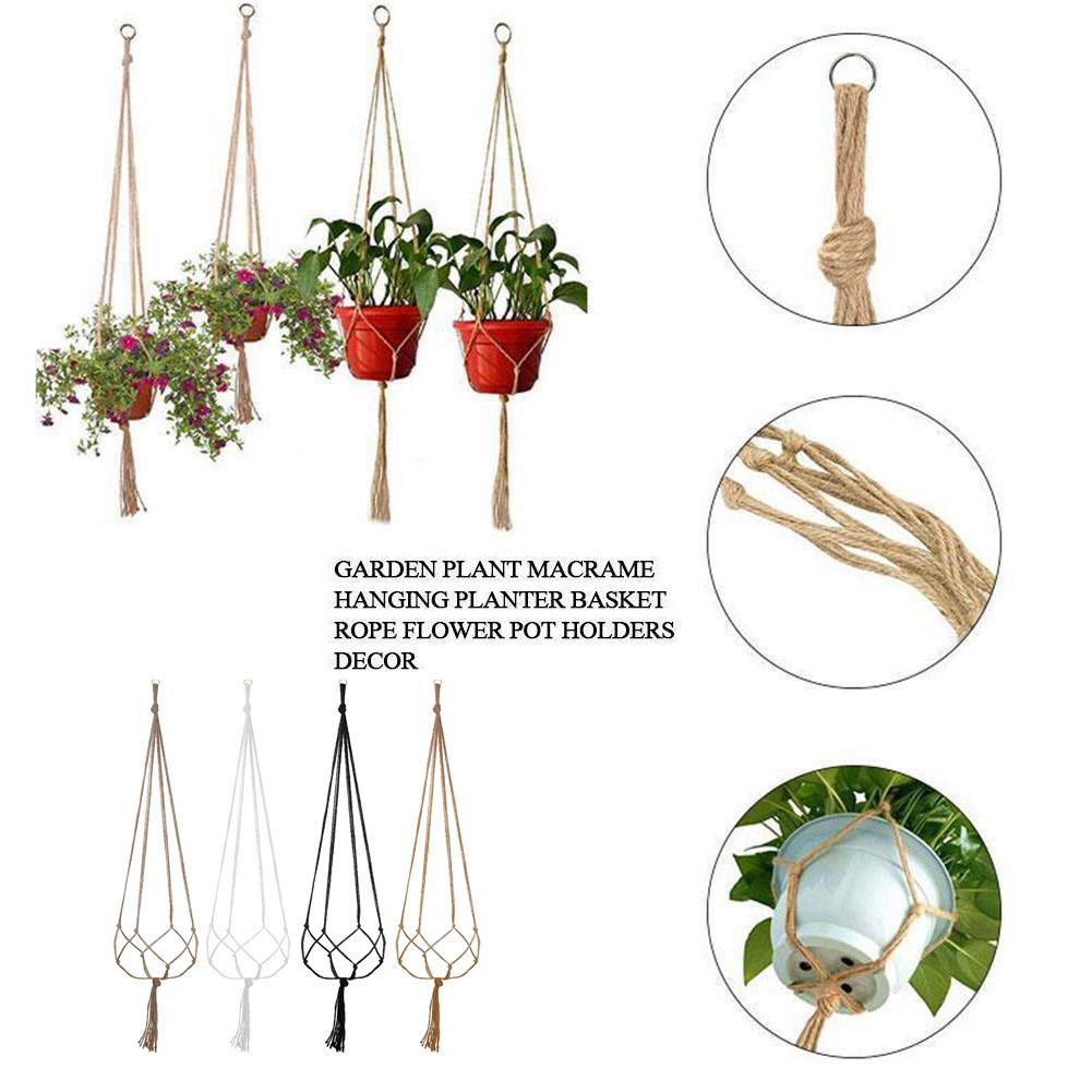 Macramé colgador de plantas, cestas, soporte para macetas, balcón, colgante de pared, decoración de macetero, cuerda de elevación anudada, suministros de jardín para el hogar