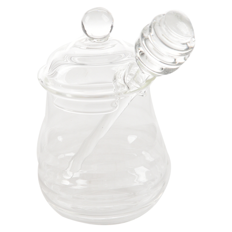 Transparent Glass Honey Jar With Lid Honey Jar With Dipper, Clear, 9 Ounces