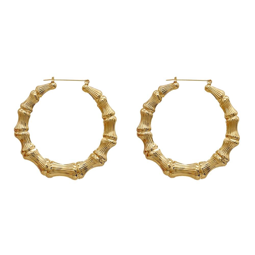 AENSOA 2020 Nuovo Punk di Colore Dell&#39;oro Rotonda Orecchini A Cerchio di Bambù per Le Donne In Metallo Esagerato Grande Anello Cerchio Orecchini Monili Popolari: 75mm Gold Color