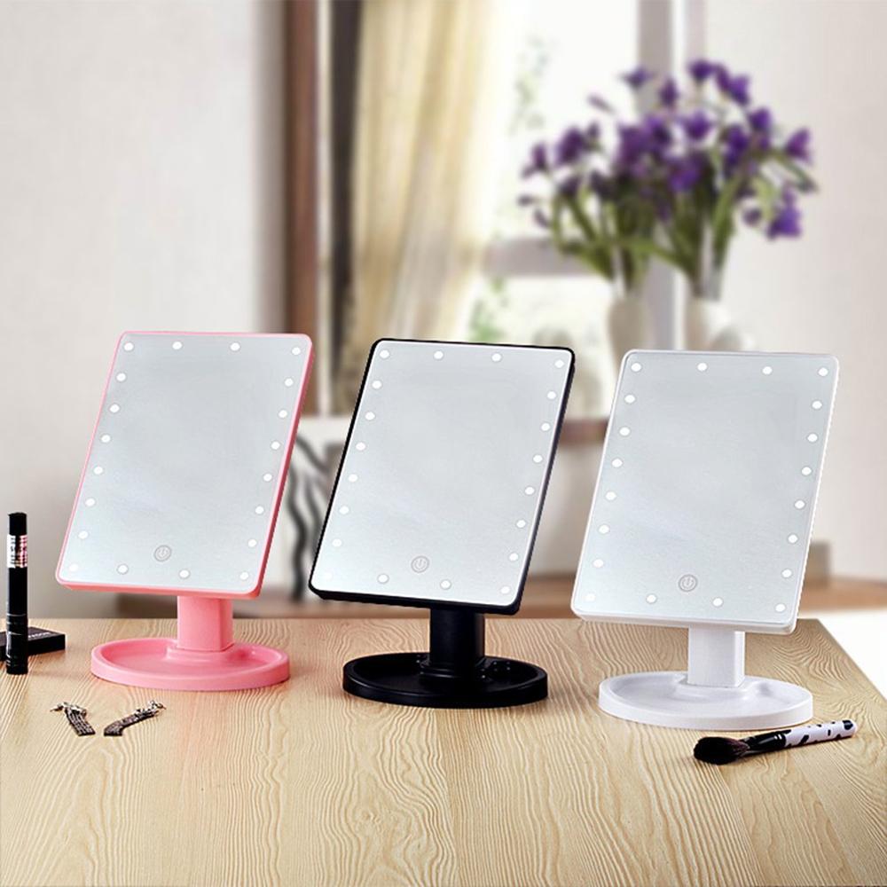 Square Benched Led Makeup Mirror With 22 Light Complement Touch Switch Makeup Dresser Mirror 360 Degree Rotating Makeup Mirrors