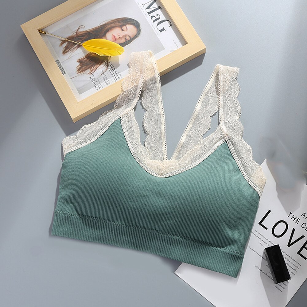 Tops Women 2022 Sexy Crop Top Feamle Push Up Bra Seamless Sports Lingeire Lace Bras Solid Wireless Bralette Tube Camis Top Tank: green