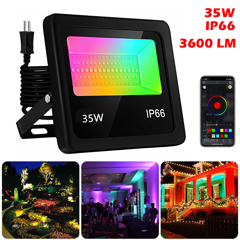 35W Led Spotlight Rgb Flood Light Outdoor/Indoor Met App Controle Muziek Sync Timer Dimmen Licht Kleur Veranderende schijnwerper