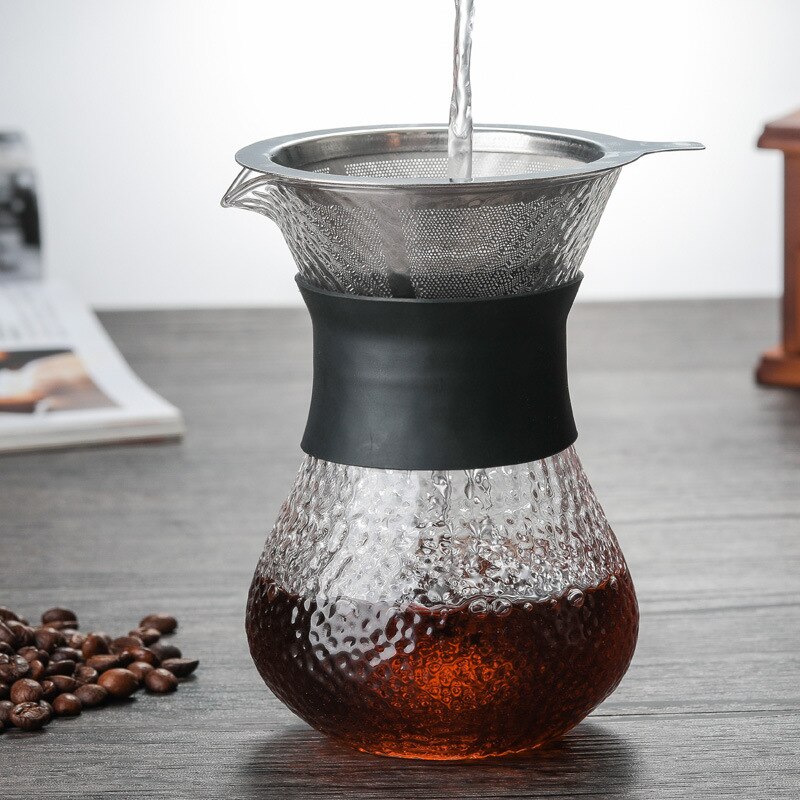 Glass Coffee Kettle with Stainless Steel Filter Drip Brewing Brewer Coffee Pot Dripper Barista Pour Over Coffee Maker