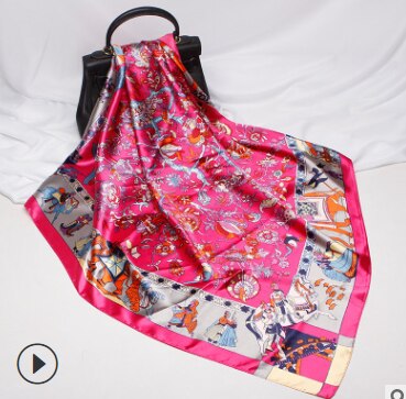 90 x 90 bloemen satijnen multifunctionele dames zijden keper sjaal satijnen vierkante strik haarband dames foulard femme handdoek bufanda sjaal: 3