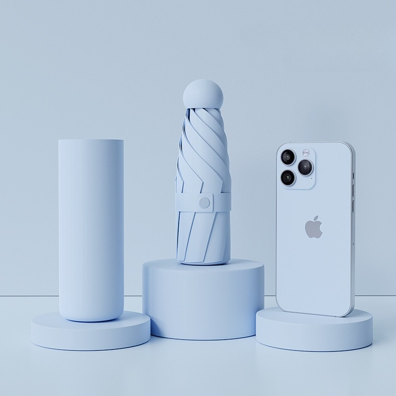 Paraguas plegable de vinilo, sombrilla portátil para lluvia y sol, sombrilla UV, sombrilla de bolsillo pequeña para protección de doble uso: Verde