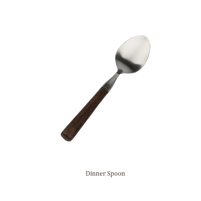 Retro Wooden Handle Dinner Knife Fork and Spoon 304 Stainless Steel Steak Knife Fruit Fork Coffee Tea Spoon Cutlery Set: Orange