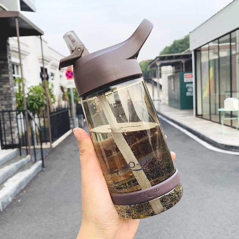 550ml Water Bottle for Kids Children Mini Water Bottle with Straw Sports Bottles FDA Certified Hiking Camping BPA Free H1151: 1098 Brown