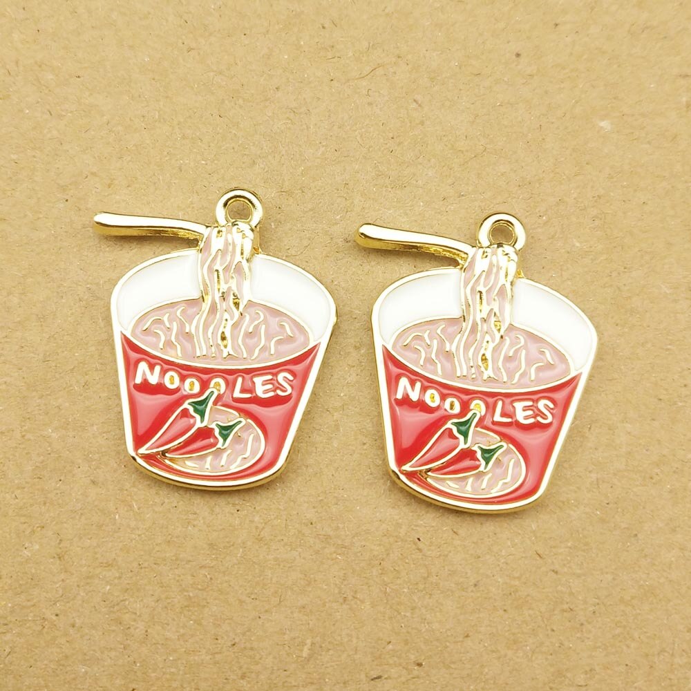 10 Pcs 21X24 Mm Enamel Noodle Charm Eten Voor Sieraden Maken Crafting Oorbel Hanger Ketting En Armband Bedels