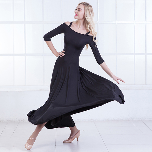 Robe de danse de salon de danse moderne femmes robe de danse de salon Standard pour la valse/tango/foxtrot Performance robe de compétition: Black / XXL